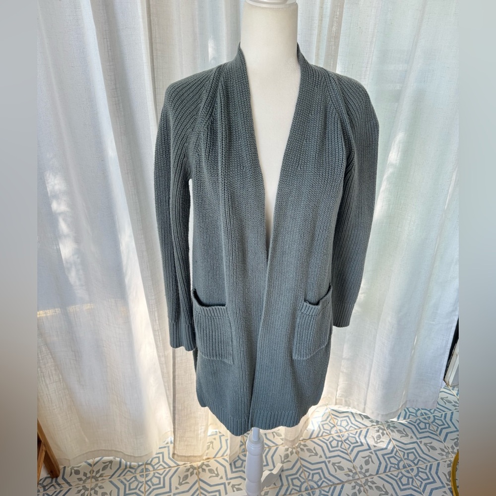 Lou & Grey Sage Green Open-Front Cotton Knit Cardigan Sweater – XS - Picture 3 of 9